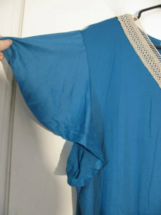 Ekouaer Sleep Dress 3XL Plus Size NWT $30 Teal Blue Embroidery New - Picture 4 of 4